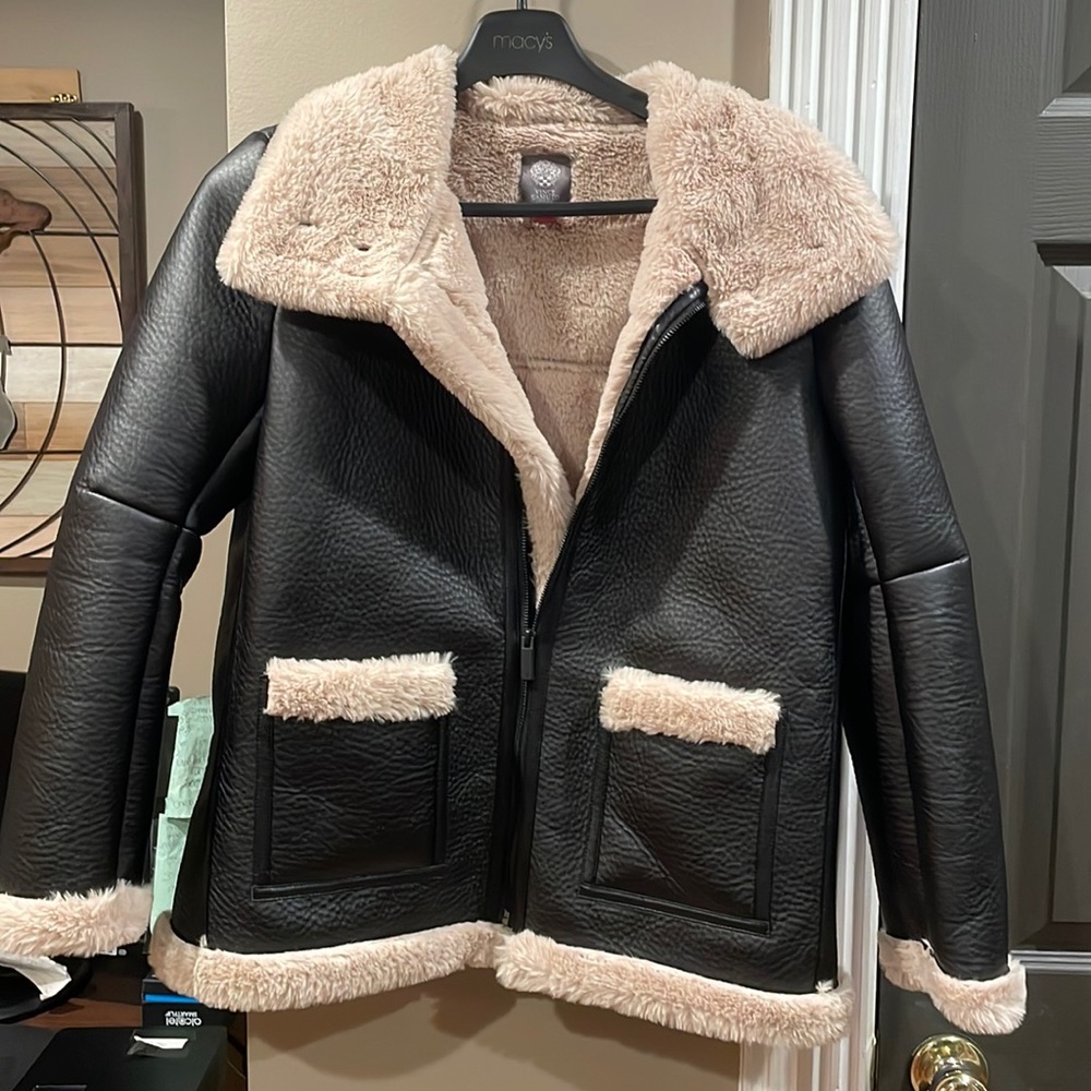 Vince Camuto faux fur lined imitation leather jacket. Super warm and stylish